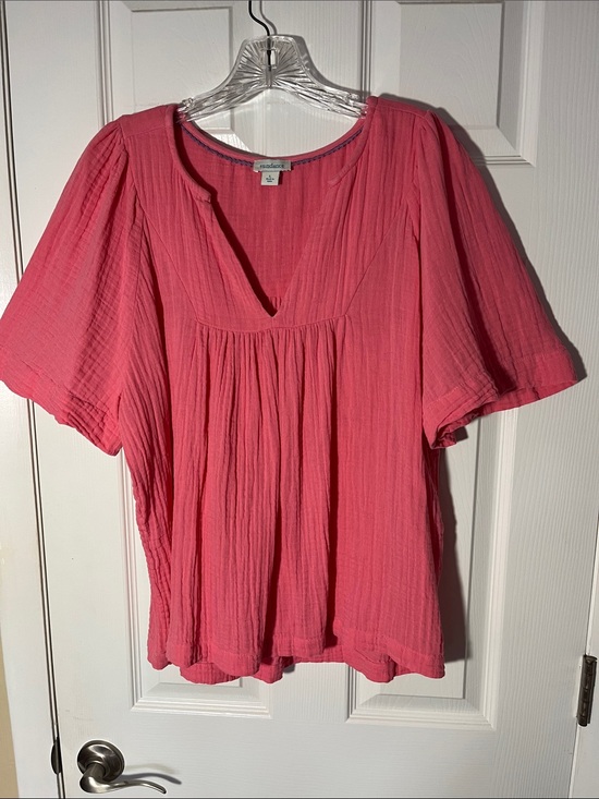 Sundance Tops - Sundance KAORI cotton crinkle gauze coral pullover short bell sleeves vneck LG